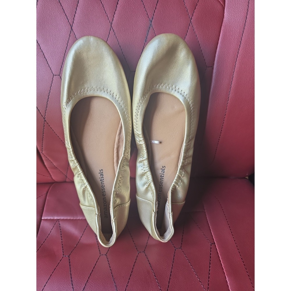 Amazon Essentials Women's Belice Gold Ballet Flats Shoes Size US 8